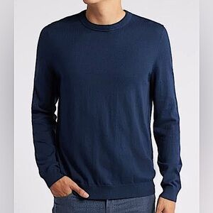 Pronto Uomo Navy Blue Crew Neck Pullover Sweater Silk Blend